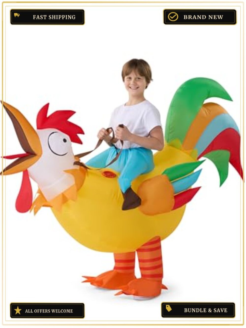 Kids Inflatable Rooster Costume Riding Ride-On Blow Up Suit Halloween